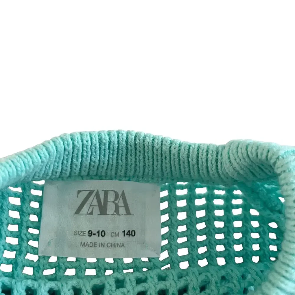 Zara Girls Turquoise Striped Crochet Sweater Top Size 9-10